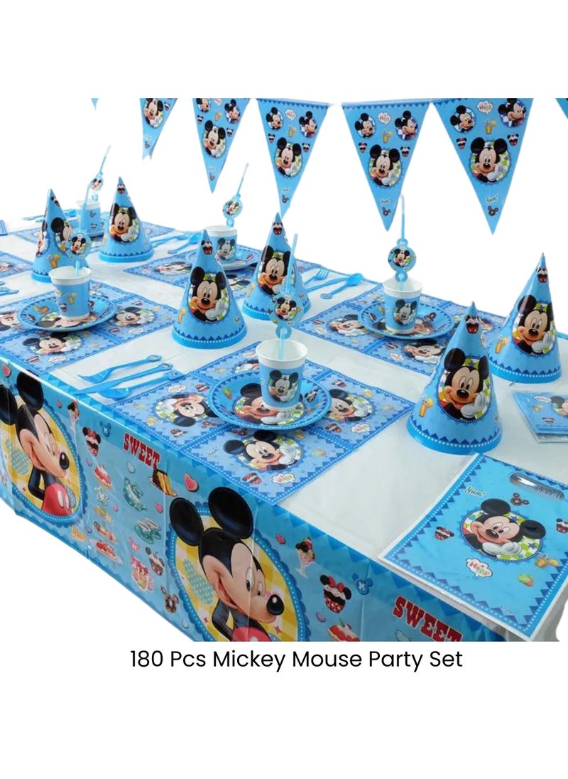 Remy Belle - 180 pcs Mickey Mouse Theme Party Set Disposable Tableware, Party Supplies, Kids Favor Happy Birthday Decoration Props, Baby shower tableware kit with plates, forks, knifes 16 items for Boys - Image 1