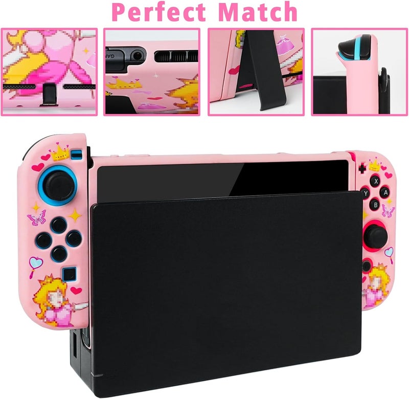 TIKOdirect Protective Case for Switch, Soft Full Skin Protective Cover with Pretty Cute Pattern, Silicone Slim Shockproof Back and Grip Case for Switch, Princess - Image 3