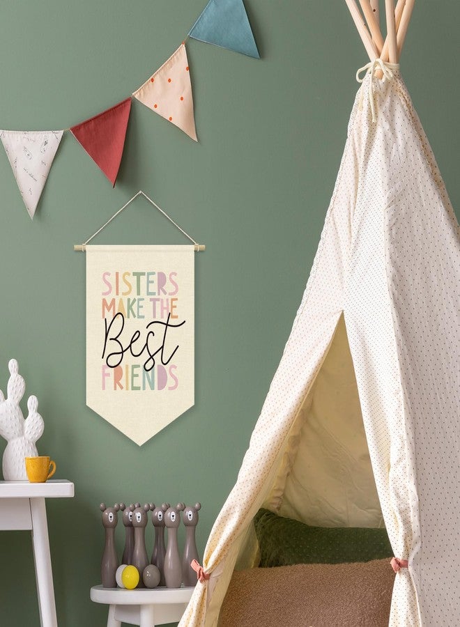 XYDEG Girls Room Wall Art Decor,Toddler Girl Room Cute Pink Nursery Bedroom Playroom Canvas Banner Decorations,Sisters Make The Best Friends Wall Hanging Pennant Flag Banner - Image 2