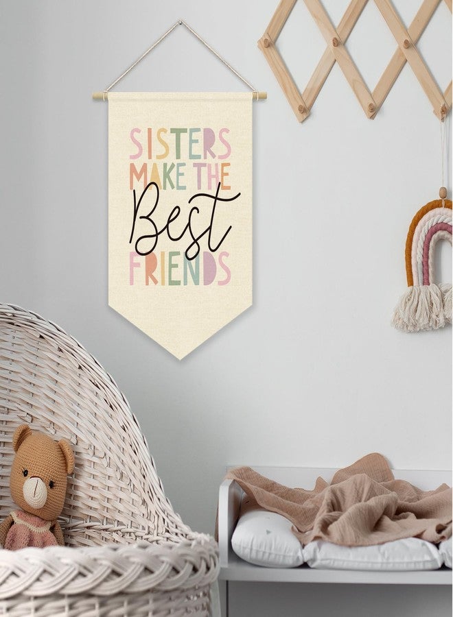XYDEG Girls Room Wall Art Decor,Toddler Girl Room Cute Pink Nursery Bedroom Playroom Canvas Banner Decorations,Sisters Make The Best Friends Wall Hanging Pennant Flag Banner - Image 5