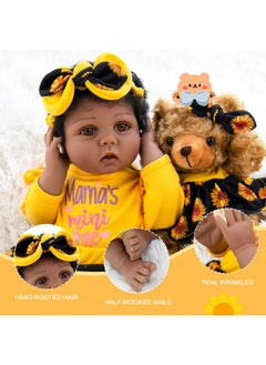 Aori Lifelike Black Reborn Baby Dolls Girl 22 Inch Realisticgirl Doll African American Newborn Weighted Dolls Gift Set For Ages 3+  - Image 4