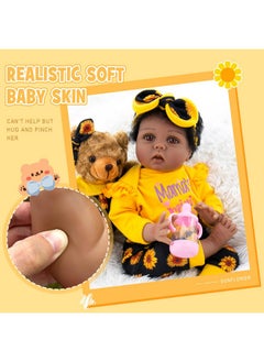 Aori Lifelike Black Reborn Baby Dolls Girl 22 Inch Realisticgirl Doll African American Newborn Weighted Dolls Gift Set For Ages 3+  - Image 3