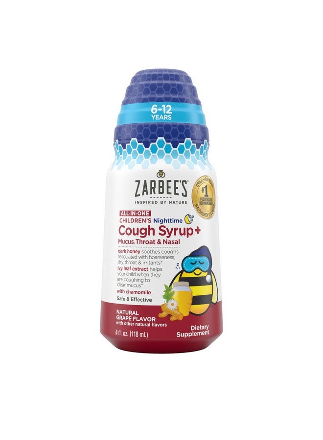 Zarbee's Kids All-In-One Nighttime Cough For Children 6-12 With Dark Honey, Turmeric, B-Vitamins & Zinc, #1 Pediatrician Recommended, Drug & Alcohol-Free, Grape Flavor, 4Fl Oz - Image 1