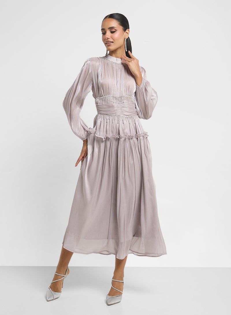 خزانة فستان مكشكش بخصر مزين - Image 1