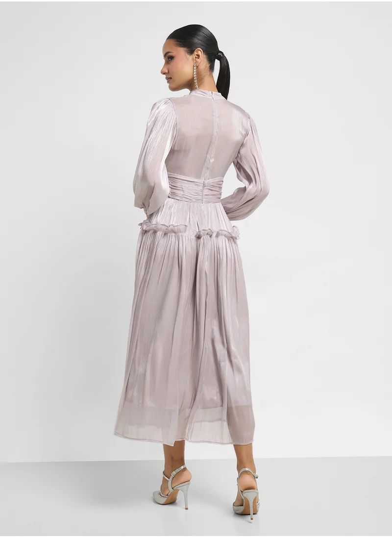 Khizana Ruched Dress With Embellished Waist