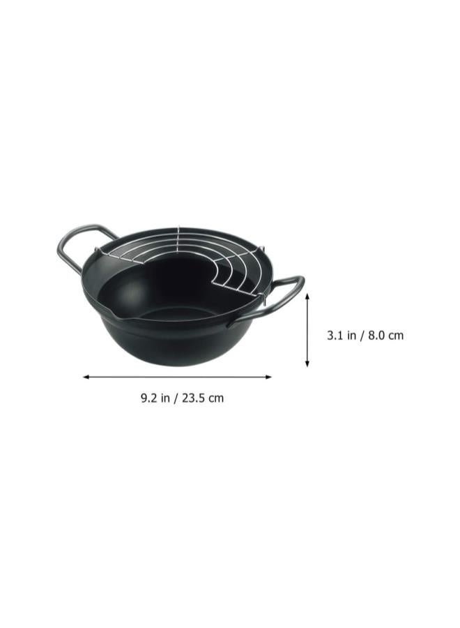 Tempura Deep Fryer Non Stick Japanese Style Frying Pan Iron Pot with Oil Drip Drainer Rack Lid for Fried Chicken Legs Dried Fish French Fries 20cm  - Image 4