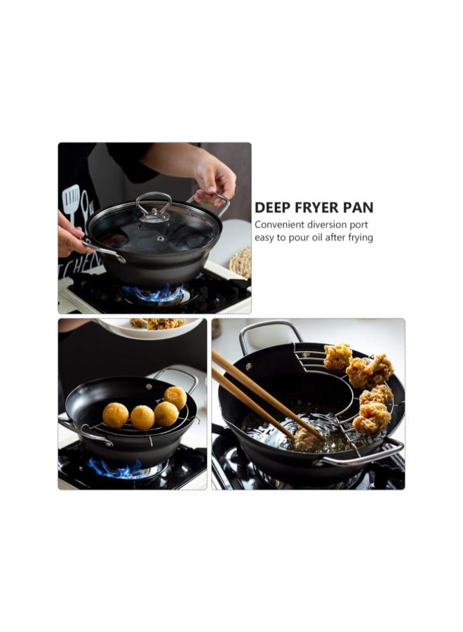 Tempura Deep Fryer Non Stick Japanese Style Frying Pan Iron Pot with Oil Drip Drainer Rack Lid for Fried Chicken Legs Dried Fish French Fries 20cm  - Image 2