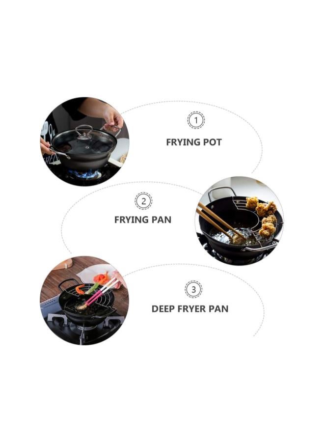 Tempura Deep Fryer Non Stick Japanese Style Frying Pan Iron Pot with Oil Drip Drainer Rack Lid for Fried Chicken Legs Dried Fish French Fries 20cm  - Image 3
