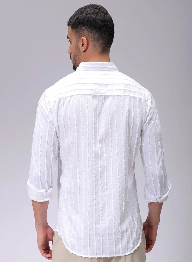 شركة المرآب الهندية Men Slim Fit Textured Solid Full Sleeves Cutaway Collar Casual Shirt