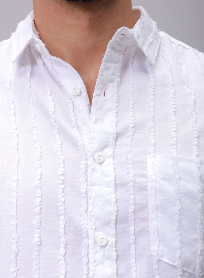 شركة المرآب الهندية Men Slim Fit Textured Solid Full Sleeves Cutaway Collar Casual Shirt