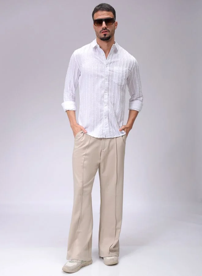 شركة المرآب الهندية Men Slim Fit Textured Solid Full Sleeves Cutaway Collar Casual Shirt