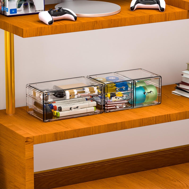 Cq acrylic 2 Pack Clear Desk Organizer With Drawers,Stackable 6 Drawers Skincare Organizer,Cute Skin Care Organizers for Vanity Hair Clip,Jewelry,Beauty Product Desk and Makeup Organizers Countertop - Image 5