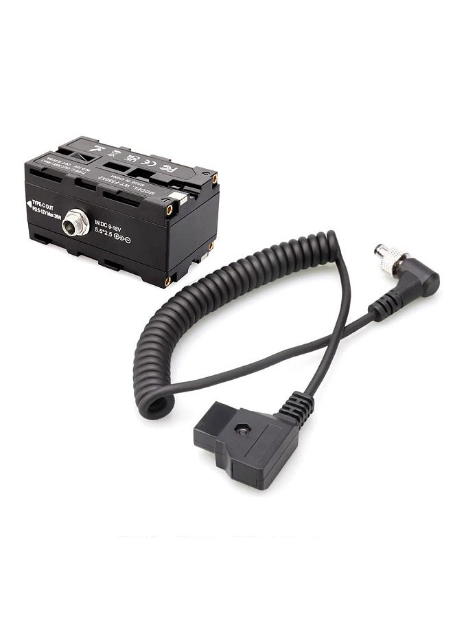 Generic D-Tap to Double-Sided NP-F550/570/770/970 Dummy Battery Power Adapter with 5-12V Type-C Output Flexible Spring Cable for Field Monitor LED Light Wireless Video Transmission  - Image 1