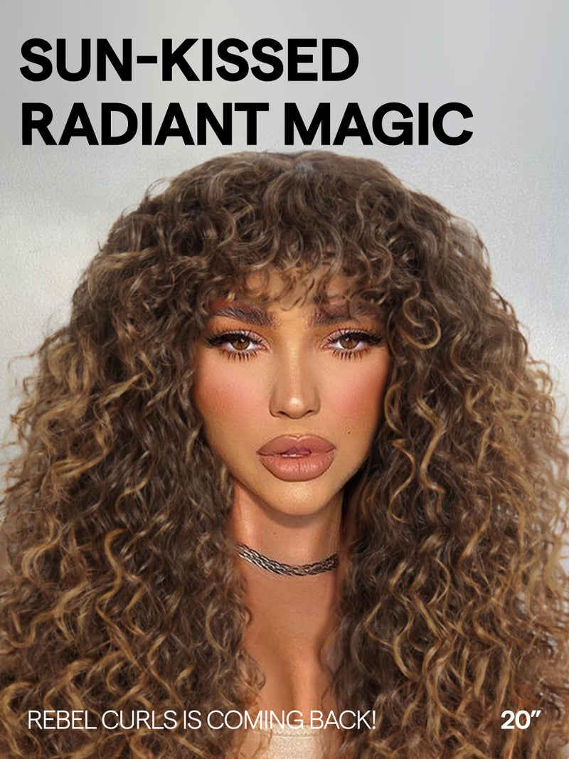 GORGIUS Veralux Blend Shaggy Haircuts Ombre Curly Wig with Bangs Honey Colored Wig Crafted with Style-Archive Technology: Premium Fiber & Remy Human Hair Blended, Realistic Look with True Scalp - Image 4