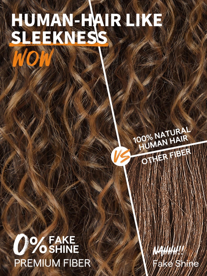 GORGIUS Veralux Blend Shaggy Haircuts Ombre Curly Wig with Bangs Honey Colored Wig Crafted with Style-Archive Technology: Premium Fiber & Remy Human Hair Blended, Realistic Look with True Scalp - Image 3
