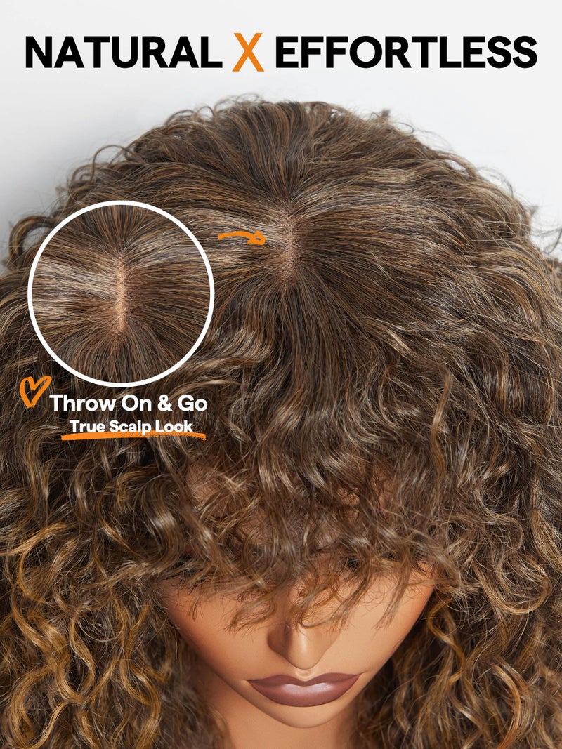 GORGIUS Veralux Blend Shaggy Haircuts Ombre Curly Wig with Bangs Honey Colored Wig Crafted with Style-Archive Technology: Premium Fiber & Remy Human Hair Blended, Realistic Look with True Scalp - Image 2