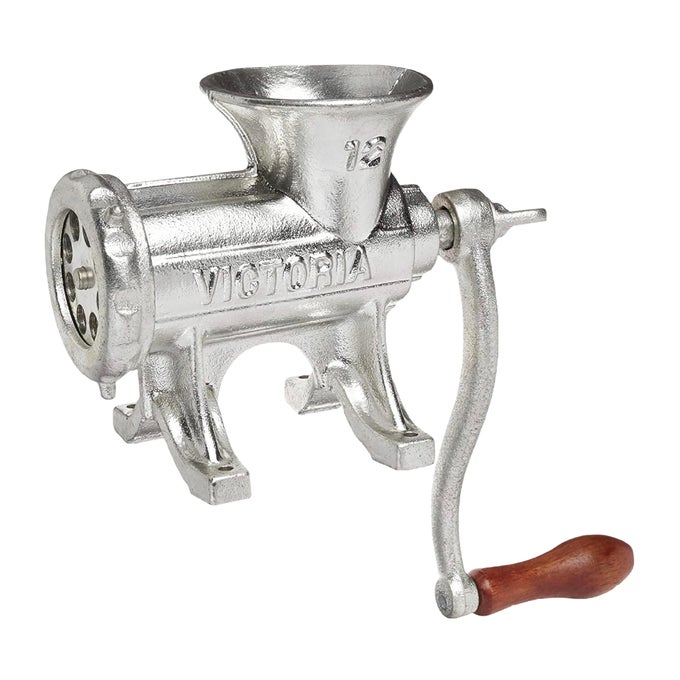 CAST IRON MEAT GRINDER WITH A TABLE FIXED MOUNT MANUAL SAUSAGE GRINDER AND MEAT MINCER NUMBER 12 MADE IN COLOMBIA