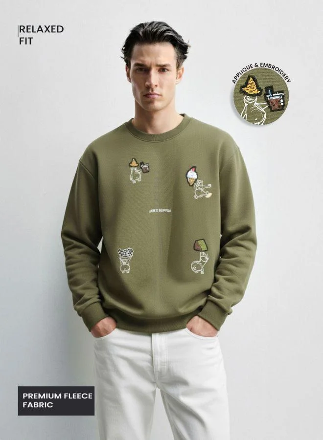 The Indian Garage Co Men Relaxed Fit Embroidered Crew Neck Full Sleeves Sweatshirt