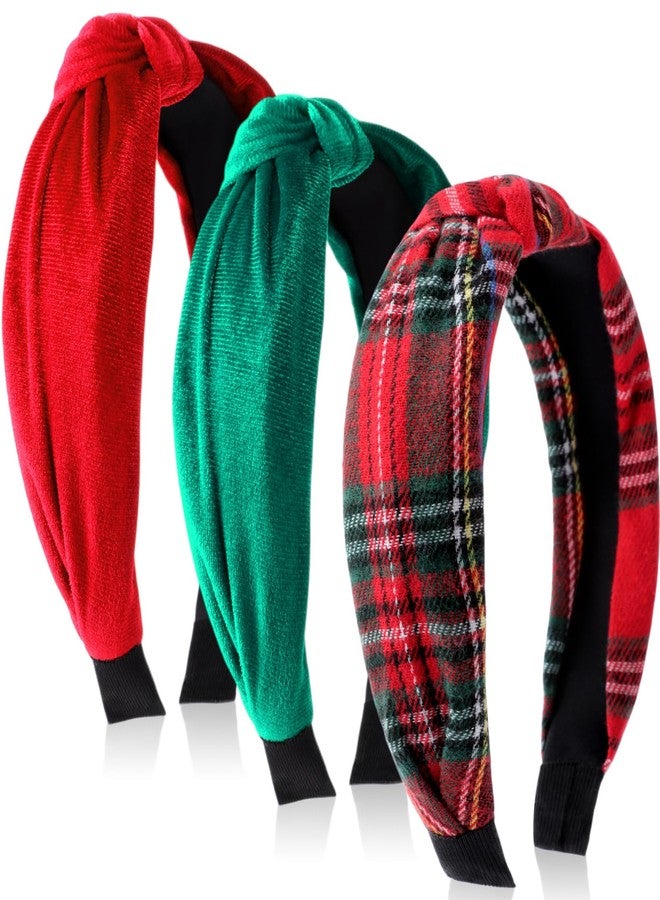 Maysing 3 Pcs Christmas Headbands for Women Velvet Red Green Knotted Headbands Christmas Buffalo Plaid Headband No Slip Turban Wide Hairband for Holiday Party Head Bands Hair Accessories Gifts - Image 1