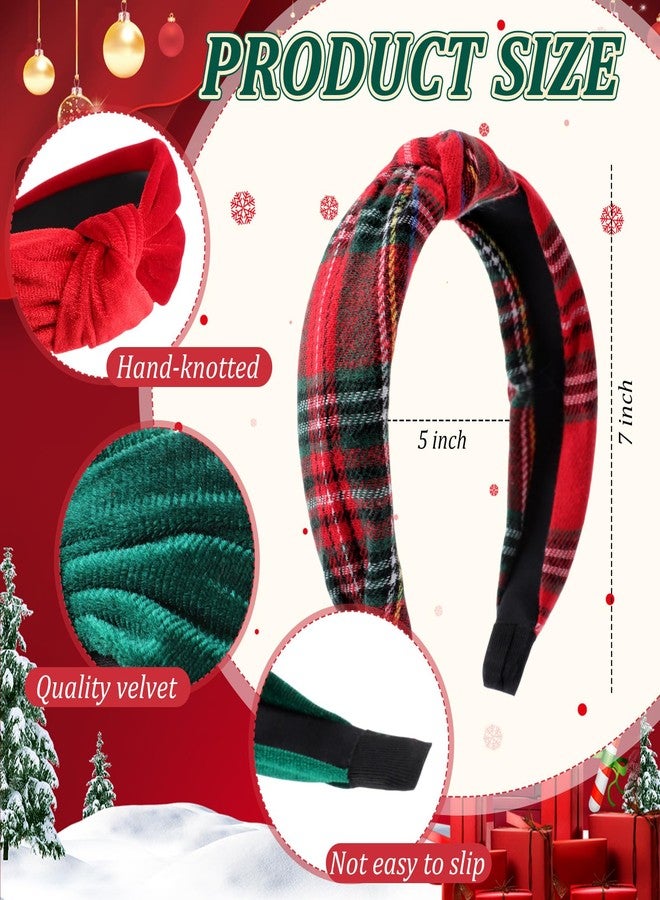 Maysing 3 Pcs Christmas Headbands for Women Velvet Red Green Knotted Headbands Christmas Buffalo Plaid Headband No Slip Turban Wide Hairband for Holiday Party Head Bands Hair Accessories Gifts - Image 2