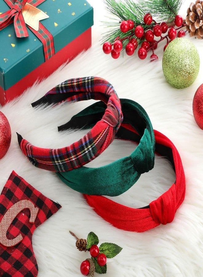 Maysing 3 Pcs Christmas Headbands for Women Velvet Red Green Knotted Headbands Christmas Buffalo Plaid Headband No Slip Turban Wide Hairband for Holiday Party Head Bands Hair Accessories Gifts - Image 5