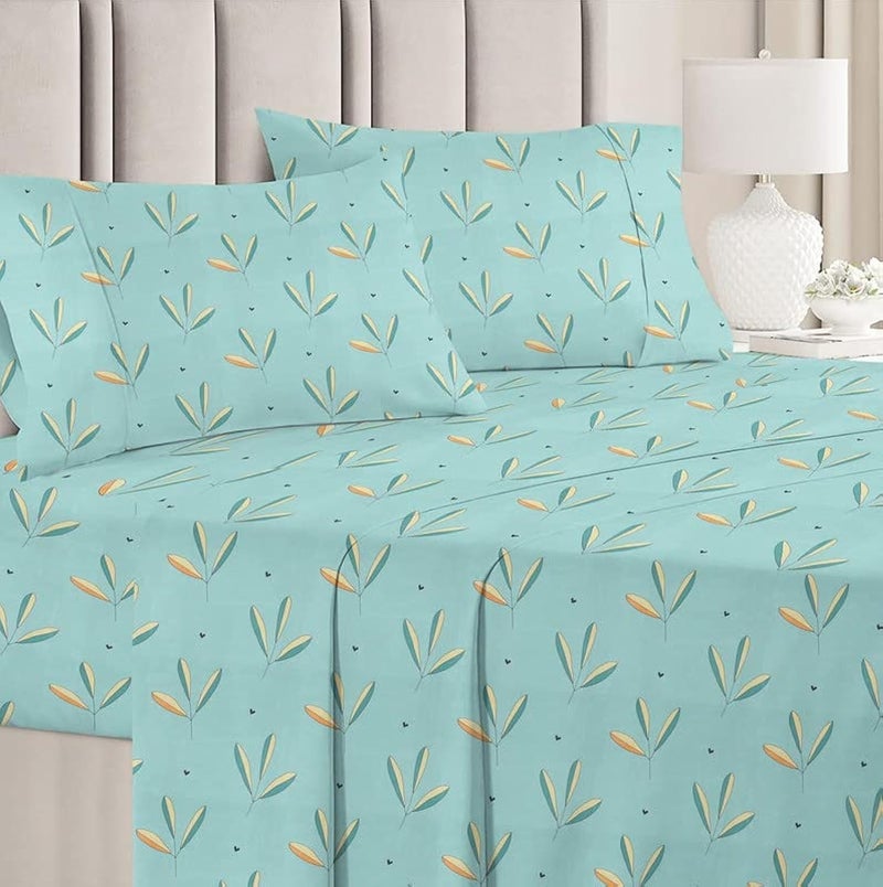 BSB بي إس بي هوم طقم ملاية سرير مزدوجة فاخرة مع 2 غطاء وسادة - 160 TC ميكروفايبر فائق النعومة - قابلة للتنفس وخالية من التجاعيد - 3 قطع | أخضر فاتح وأكوا - Image 4