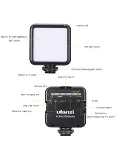 Ulanzi LED Camera Light ULANZI VL49 Pocket LED Video Light Rechargable 2000mAh 5500K LED Fill Light w Cold Shoe LED Panel Lamp Compatible with Camera DJI Osmo Pocket Osmo Action 3 Gopro Hero 8/7/6/5  - Image 4