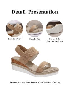 Women's Open Toe Wedge Sandals, Comfortable Platform Sandals, Espadrilles Ankle Strap Buckle Elastic Shoelaces Cork Summer Casual Sandals for Women, Khaki - pzsku/Z3CC49C21B10680493957Z/45/_/1739330865/27dcac7a-46f3-453c-a749-395a443256dd