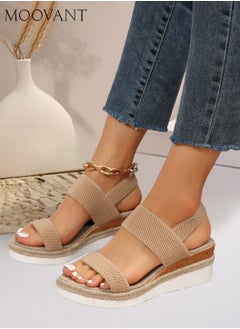 Women's Open Toe Wedge Sandals, Comfortable Platform Sandals, Espadrilles Ankle Strap Buckle Elastic Shoelaces Cork Summer Casual Sandals for Women, Khaki - pzsku/Z3CC49C21B10680493957Z/45/_/1739330866/7b1855c1-38d2-4d92-b597-b32164e3e2a4