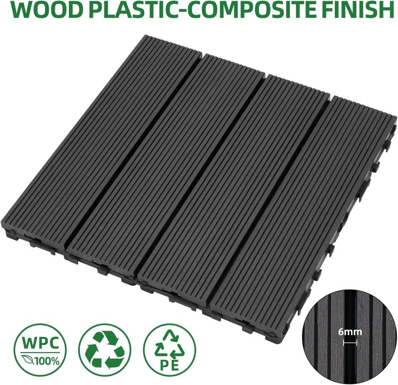 9 PCS 23.4 lb Heavy-Duty & Recyclable Wood-Plastic DIY Interlocking Deck Tiles 12" x 12" - Outdoor and Indoor Flooring for Patio, Balcony, Porch, Backyard, Bedroom (Black) - Image 5