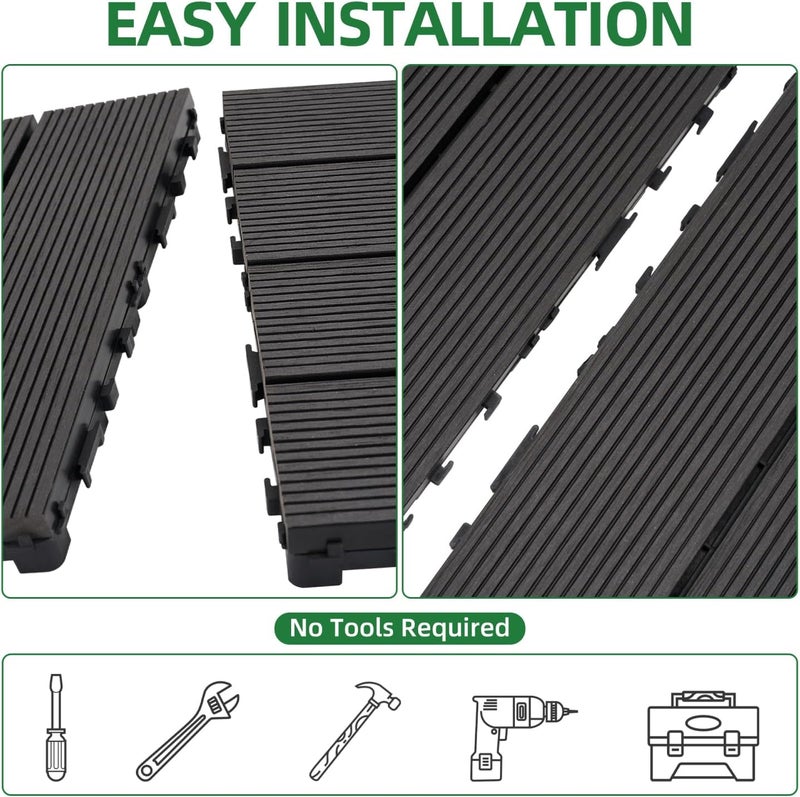 9 PCS 23.4 lb Heavy-Duty & Recyclable Wood-Plastic DIY Interlocking Deck Tiles 12" x 12" - Outdoor and Indoor Flooring for Patio, Balcony, Porch, Backyard, Bedroom (Black) - Image 4