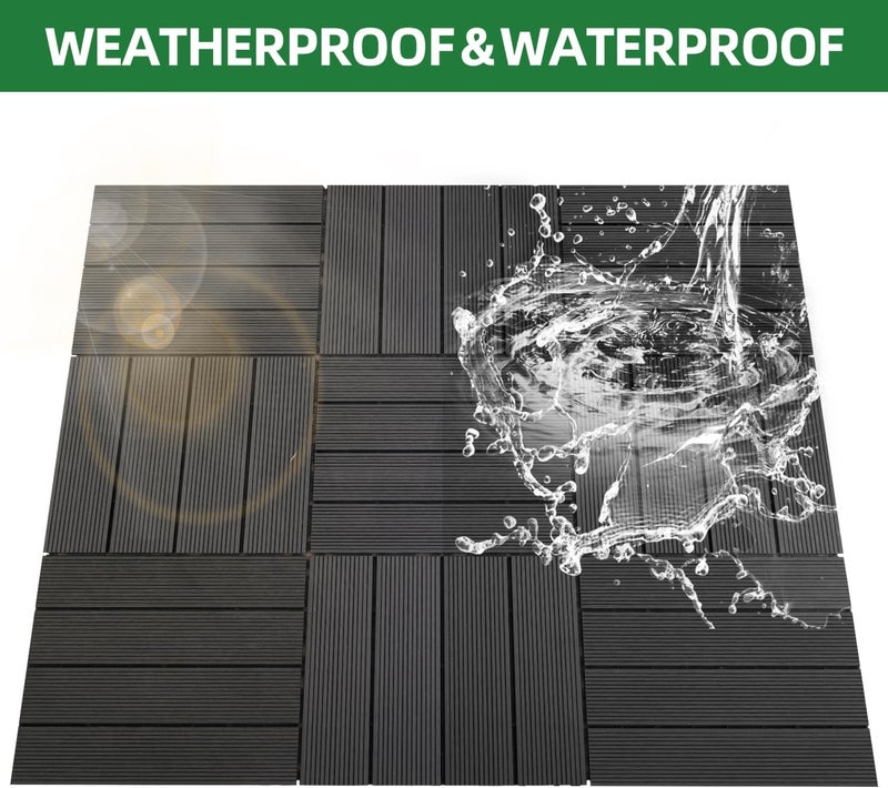 9 PCS 23.4 lb Heavy-Duty & Recyclable Wood-Plastic DIY Interlocking Deck Tiles 12" x 12" - Outdoor and Indoor Flooring for Patio, Balcony, Porch, Backyard, Bedroom (Black) - Image 3