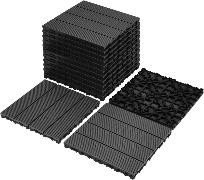 9 PCS 23.4 lb Heavy-Duty & Recyclable Wood-Plastic DIY Interlocking Deck Tiles 12" x 12" - Outdoor and Indoor Flooring for Patio, Balcony, Porch, Backyard, Bedroom (Black) - Image 1