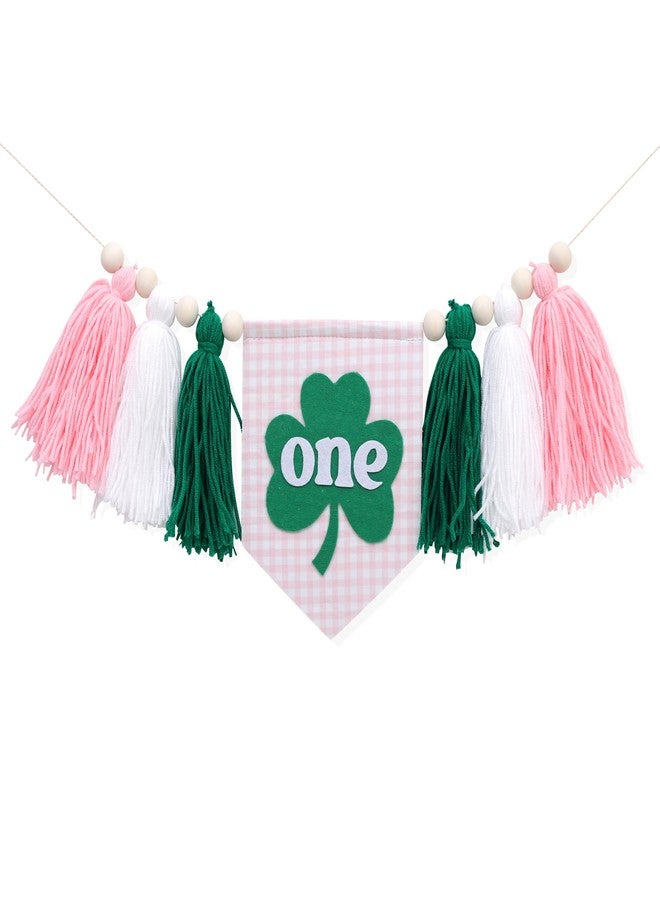 Agkvw Patrick's Day 1st Birthday High Chair Banner for Girls - Shamrock Lucky One Pink Tassel Highchair Banner, Patrick's Day Birthday Decorations for Girls, St.Patrick's Day 1st Birthday Decor - Image 1