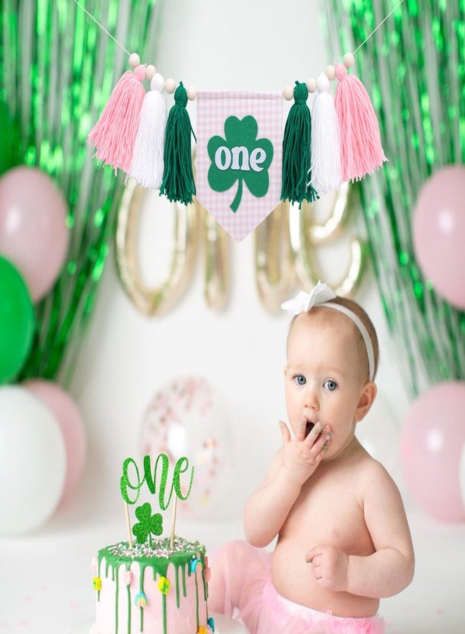 Agkvw Patrick's Day 1st Birthday High Chair Banner for Girls - Shamrock Lucky One Pink Tassel Highchair Banner, Patrick's Day Birthday Decorations for Girls, St.Patrick's Day 1st Birthday Decor - Image 3