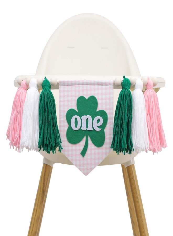 Agkvw Patrick's Day 1st Birthday High Chair Banner for Girls - Shamrock Lucky One Pink Tassel Highchair Banner, Patrick's Day Birthday Decorations for Girls, St.Patrick's Day 1st Birthday Decor - Image 4