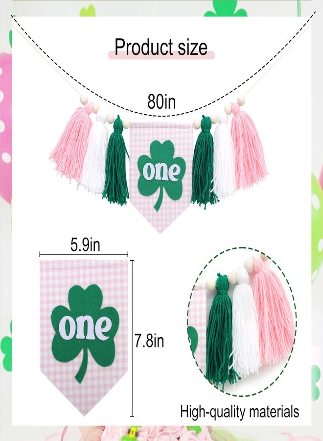 Agkvw Patrick's Day 1st Birthday High Chair Banner for Girls - Shamrock Lucky One Pink Tassel Highchair Banner, Patrick's Day Birthday Decorations for Girls, St.Patrick's Day 1st Birthday Decor - Image 2