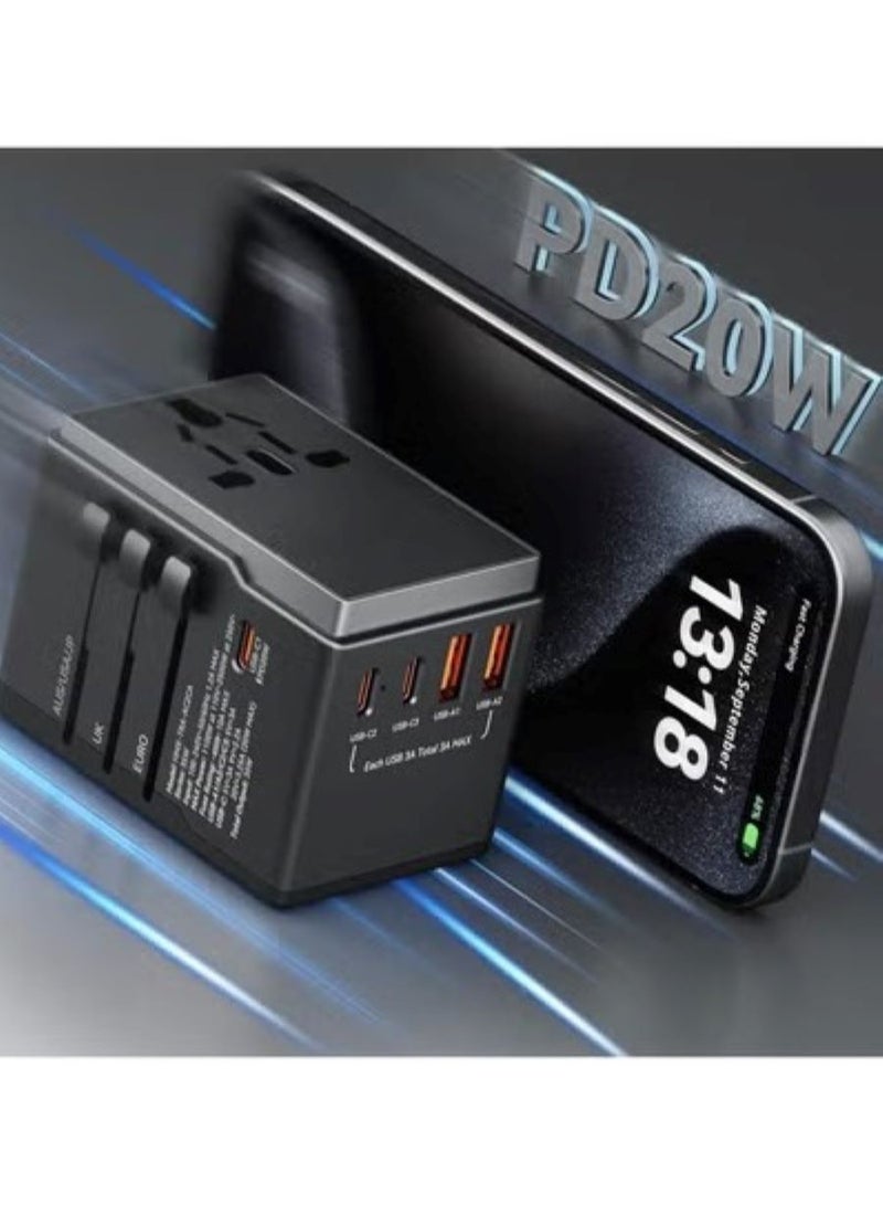 35W Universal Travel Adapter, Travel Adapter, International Travel Power Adapter USB-C, iPhone Fast Charging Travel Plug Adapter with 2M/6FT USBC to Lightning Cable - Image 2