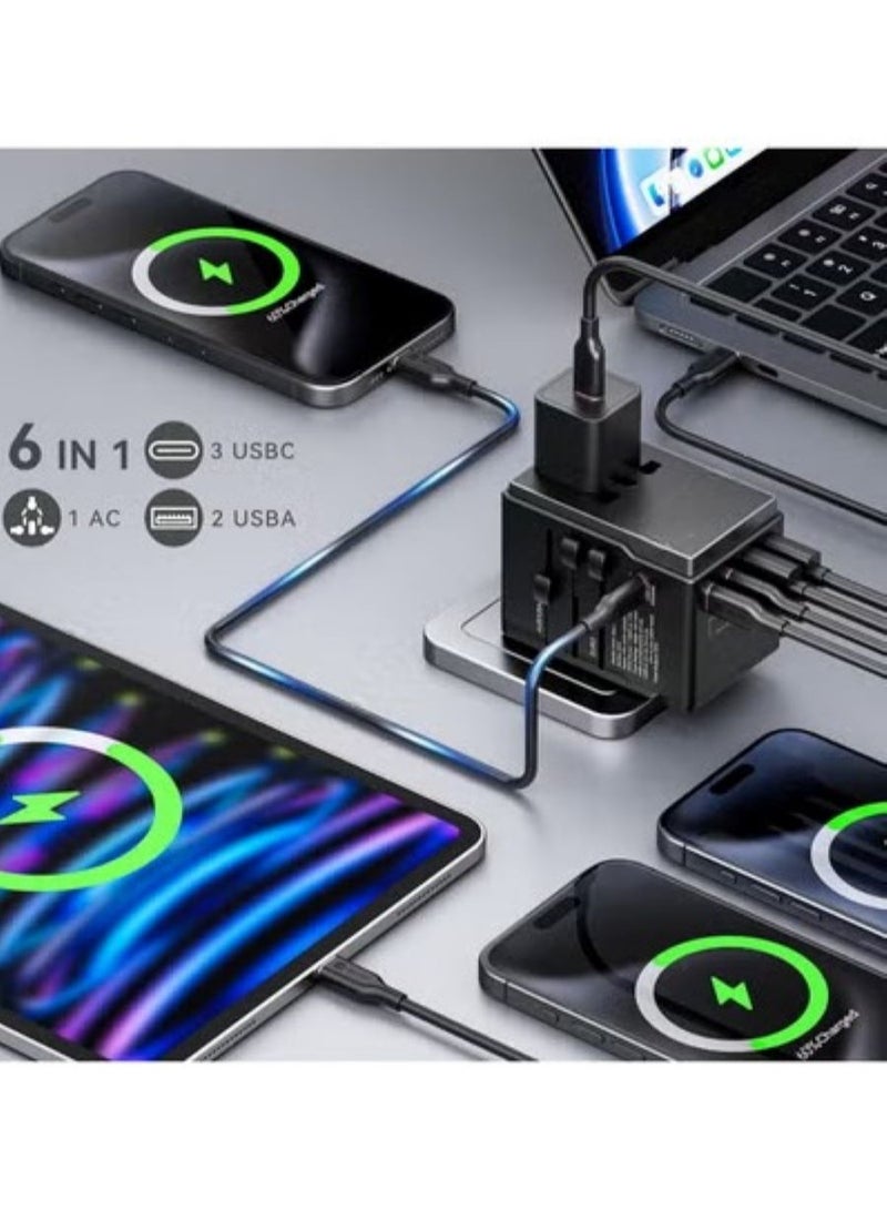 35W Universal Travel Adapter, Travel Adapter, International Travel Power Adapter USB-C, iPhone Fast Charging Travel Plug Adapter with 2M/6FT USBC to Lightning Cable - Image 3