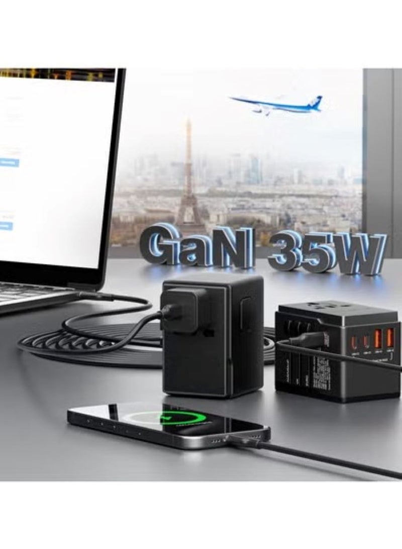 35W Universal Travel Adapter, Travel Adapter, International Travel Power Adapter USB-C, iPhone Fast Charging Travel Plug Adapter with 2M/6FT USBC to Lightning Cable - Image 4