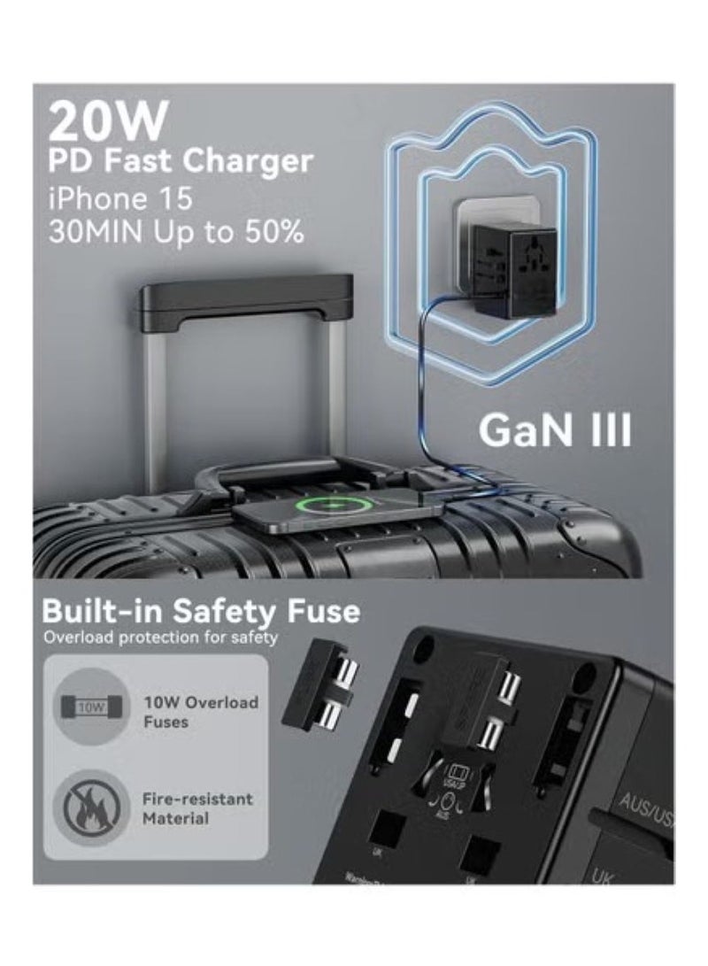 35W Universal Travel Adapter, Travel Adapter, International Travel Power Adapter USB-C, iPhone Fast Charging Travel Plug Adapter with 2M/6FT USBC to Lightning Cable - Image 5