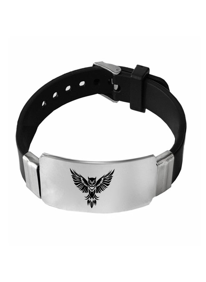 M Men Style Black Owl Men's Bracelet – Adjustable Silicone Strap with Engraved Nocturnal Wisdom Design Silicone Bracelet For Men SBr2025601 - Image 1