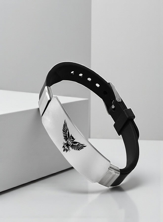 M Men Style Black Owl Men's Bracelet – Adjustable Silicone Strap with Engraved Nocturnal Wisdom Design Silicone Bracelet For Men SBr2025601 - Image 4