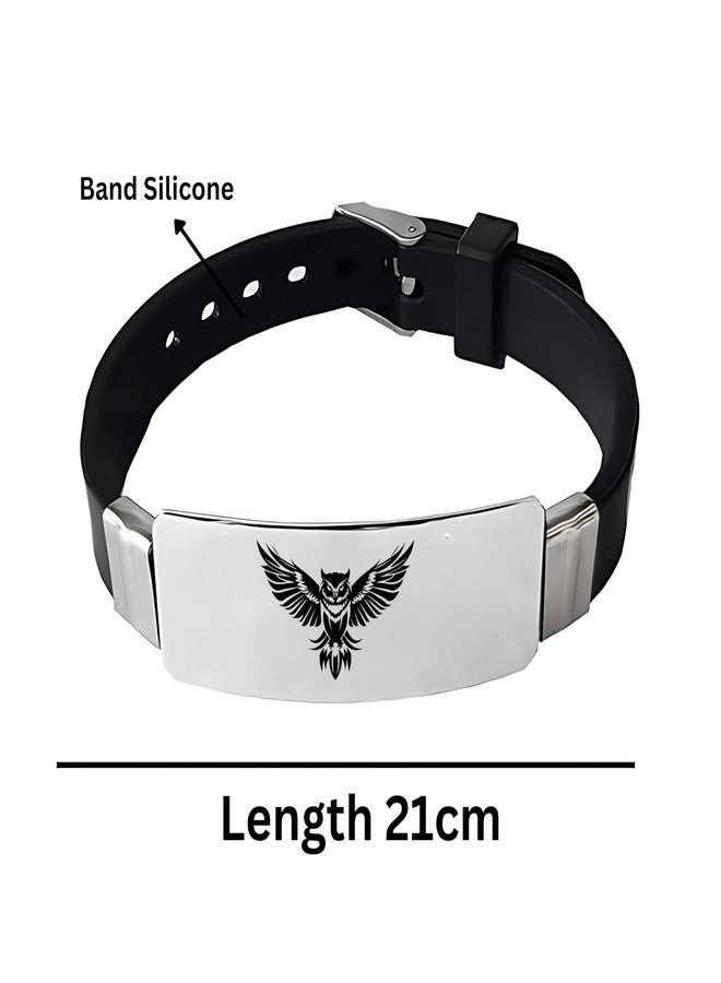 M Men Style Black Owl Men's Bracelet – Adjustable Silicone Strap with Engraved Nocturnal Wisdom Design Silicone Bracelet For Men SBr2025601 - Image 2