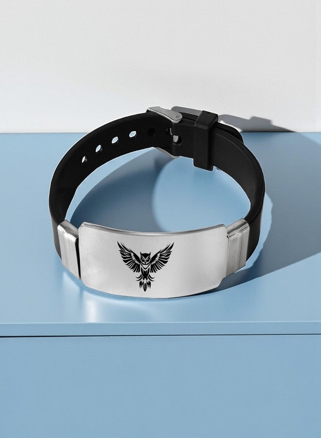 M Men Style Black Owl Men's Bracelet – Adjustable Silicone Strap with Engraved Nocturnal Wisdom Design Silicone Bracelet For Men SBr2025601 - Image 3