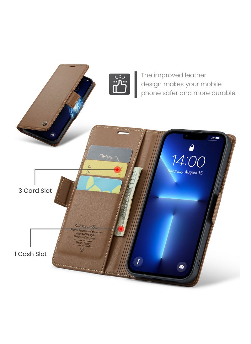 CaseMe - Flip Wallet Case For Apple iPhone 13 Pro Max, [RFID Blocking] PU Leather Wallet Flip Folio Case with Card Holder Kickstand Shockproof Phone Cover (Brown) - Image 1
