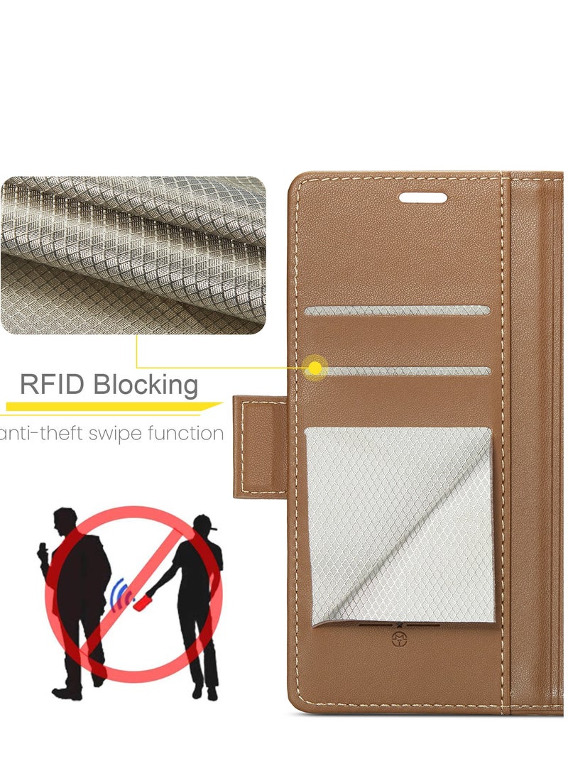 CaseMe - Flip Wallet Case For Apple iPhone 13 Pro Max, [RFID Blocking] PU Leather Wallet Flip Folio Case with Card Holder Kickstand Shockproof Phone Cover (Brown) - Image 1