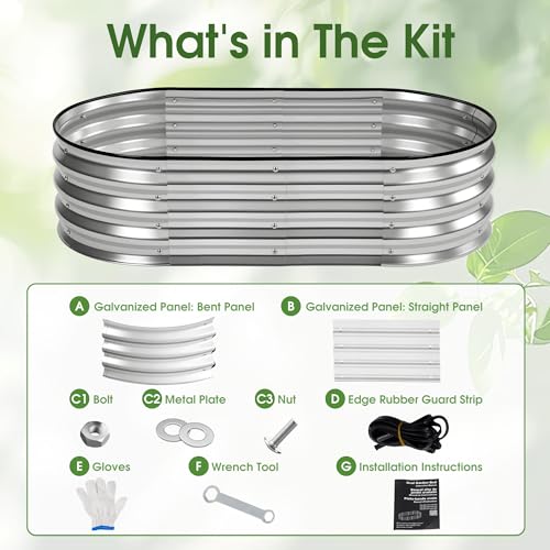 NEWBULIG 4x2x1ft Heavy-Duty Oval Galvanized Raised Garden Bed Outdoor, Metal Planter Box for Vegetables/Flowers/Herbs, Raised Flower Bed for Gardening, Open Bottom, Easy Assembly, Safe Edges - Image 5
