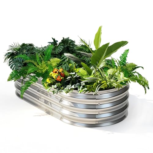 NEWBULIG 4x2x1ft Heavy-Duty Oval Galvanized Raised Garden Bed Outdoor, Metal Planter Box for Vegetables/Flowers/Herbs, Raised Flower Bed for Gardening, Open Bottom, Easy Assembly, Safe Edges - Image 1