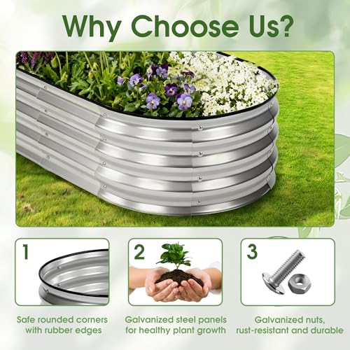 NEWBULIG 4x2x1ft Heavy-Duty Oval Galvanized Raised Garden Bed Outdoor, Metal Planter Box for Vegetables/Flowers/Herbs, Raised Flower Bed for Gardening, Open Bottom, Easy Assembly, Safe Edges - Image 4